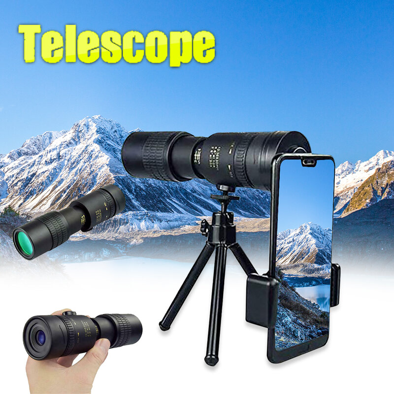 Super telescópio monocular com zoom, 4k, 10-300x40mm, lente de prisma bak4, para praia, viagens, atividades ao ar livre, esportes