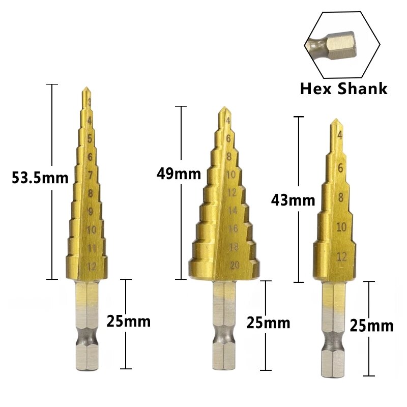 3 pz/set 3-12mm 4-12mm 4-20mm HSS dritto scanalatura passo punta da trapano titanio rivestito in legno metallo foro taglierina nucleo Set di strumenti di perforazione