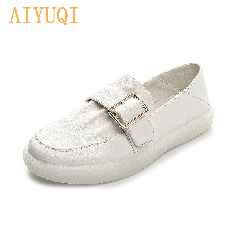 AIYUQI Sneakers Loafers Women New Square Buckle All-match Genuine Leather Ladies Flat Large Size Slip-On Nurse Shoes Women