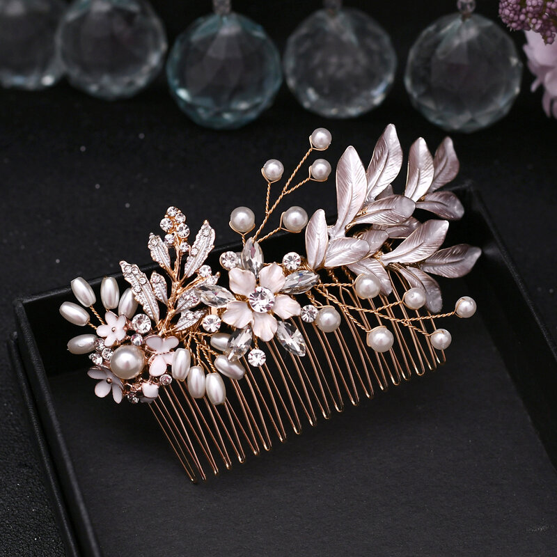 Wedding Hair Accessories for Women Bride Headpiece Flower Headband Bride Crown Pearl Headdress Leaf Comb Headband Bridal Crown