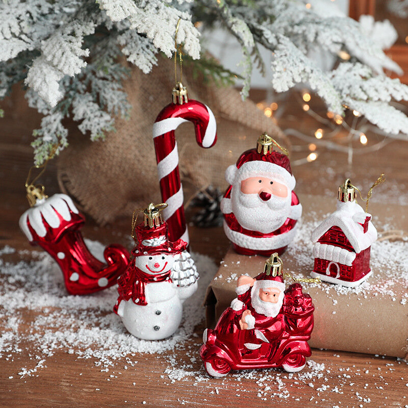 2 pçs ornamentos de árvore de natal de plástico pingente de teto pendurado bola decorações de natal elk cena decorações casa