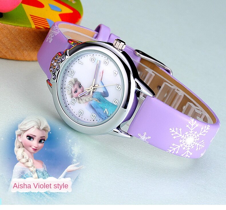 Jam Tangan Anak-anak Disney Frozen Elsa Jam Tangan Quartz Sabuk Anak Perempuan Putri Elsa Gambar Anime Jam Tangan Hadiah Ulang Tahun