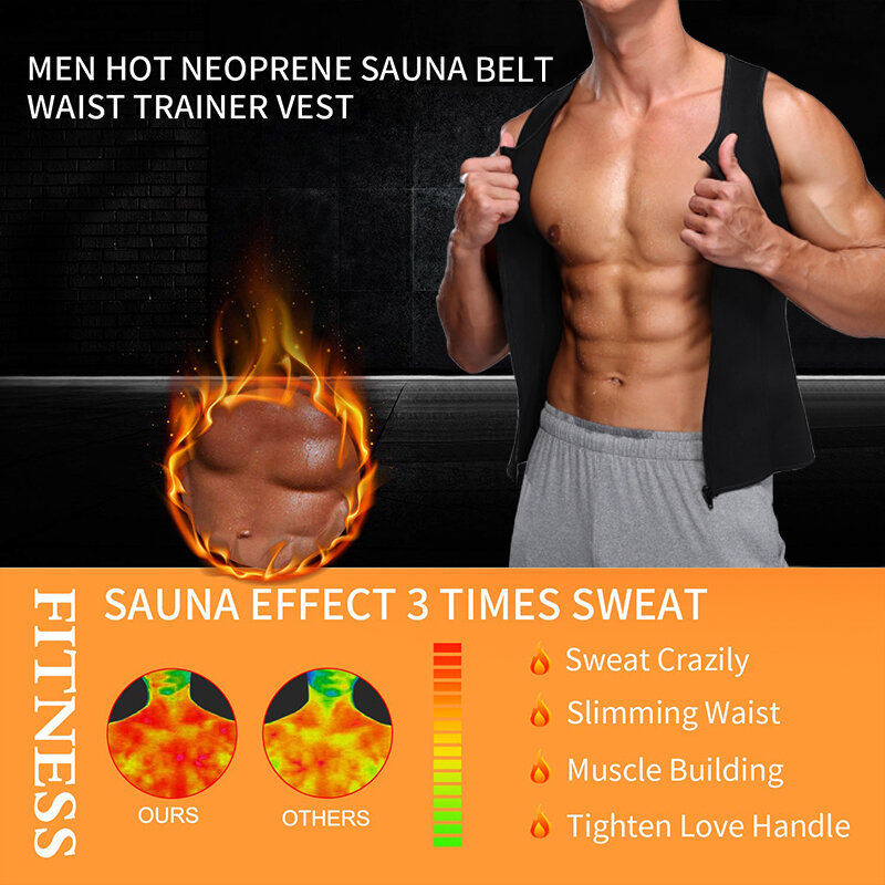 Colete sauna modeladora de treino, camiseta masculina de compressão em neoprene para treino e musculação, suporte para as costas, roupa de academia