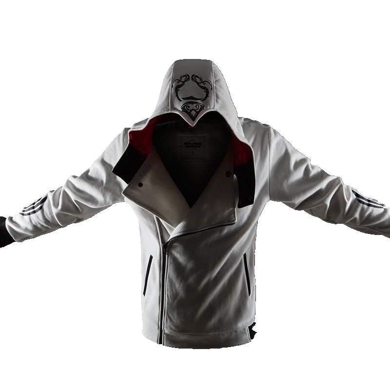 Casaco de sweatmasculino com capuz lateral, mangas compridas, jackets fit, jaqueta da moda masculina, assassin, novo, assassin