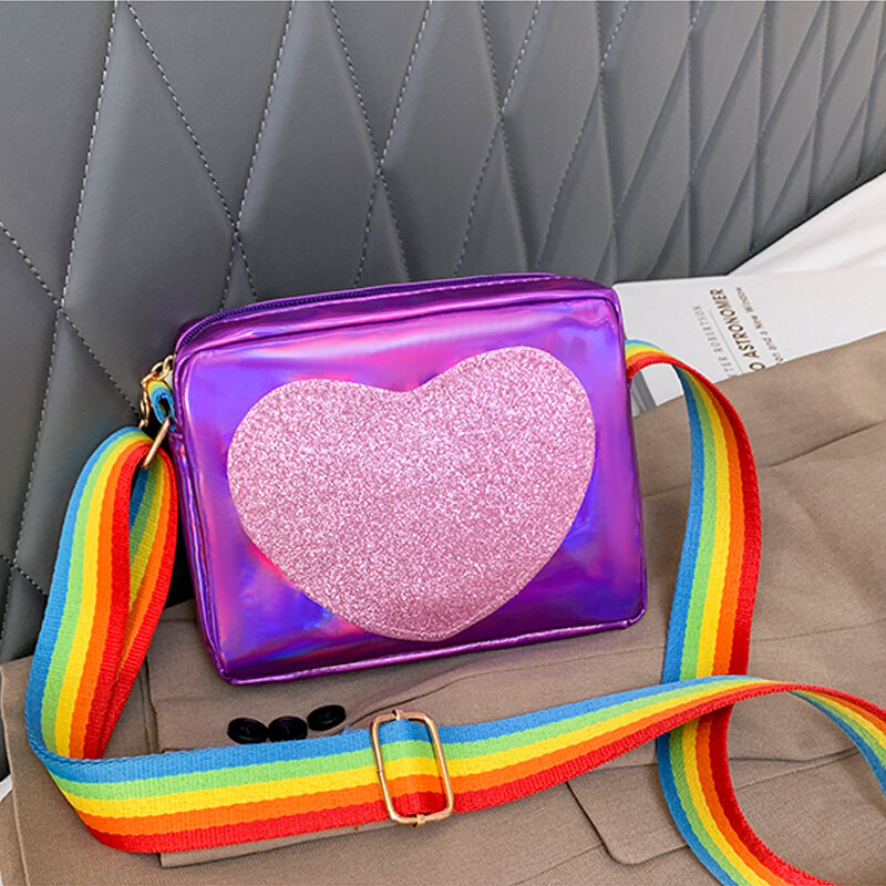 Rainbow Love Little Girls Mini portamonete borse a tracolla quadrate per bambini adorabili borsa a tracolla per bambini in pelle PU per bambini