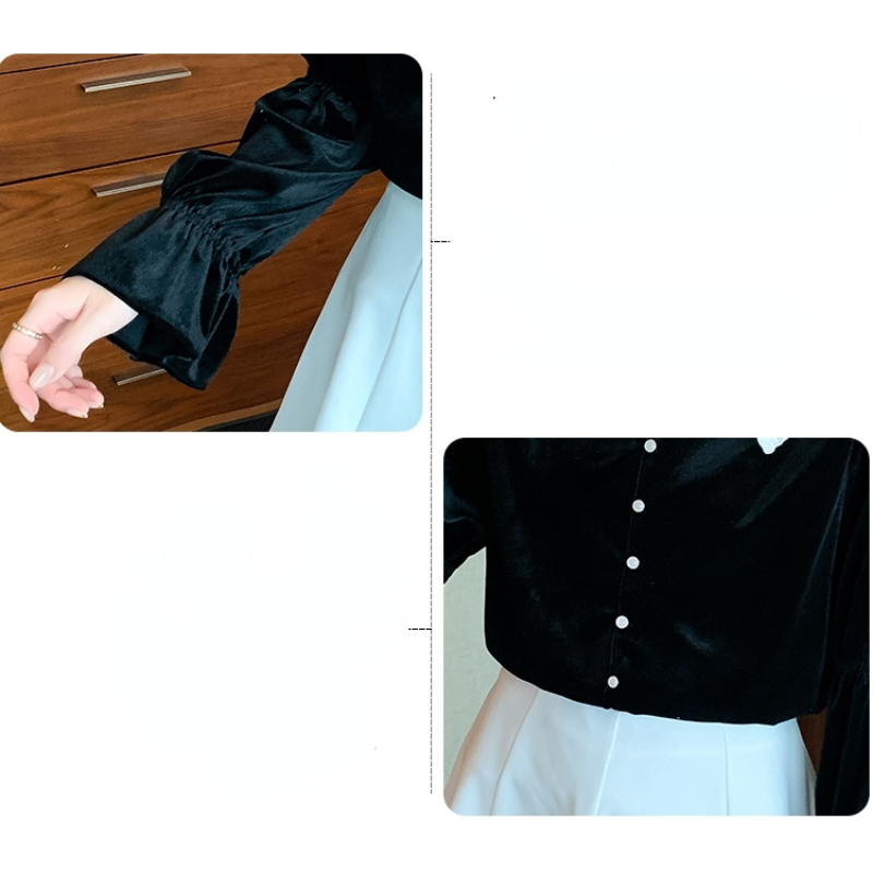 Женская бархатная блузка с длинным рукавом и V-образным вырезом