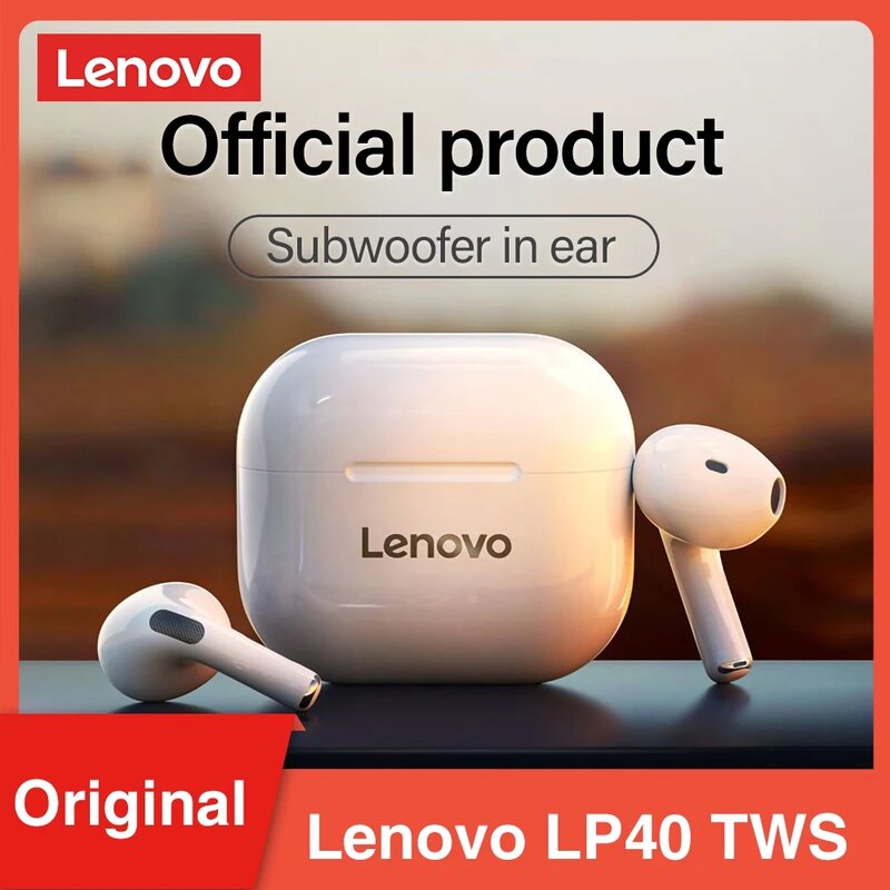 Novo original lenovo lp40 tws fone de ouvido sem fio bluetooth 5.0 dupla estéreo redução ruído baixo controle toque longa espera 300mah