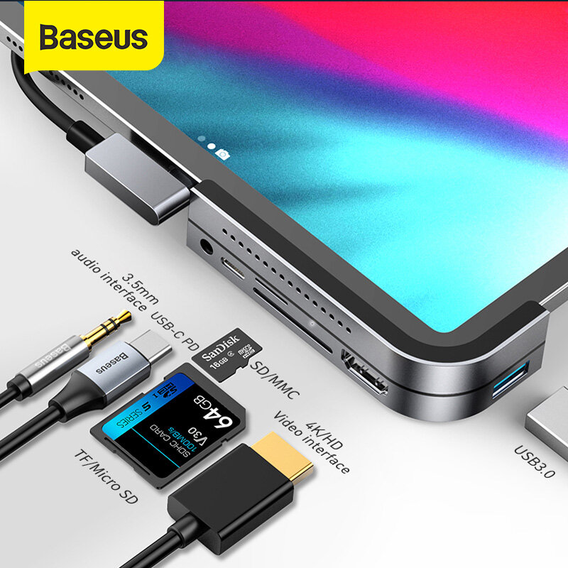 Baseus USB C 허브 유형 C-멀티 USB 3.0 허브 어댑터 MacBook 용 USB 허브 화웨이 메이트 40 USB-C 어댑터 스마트 폰 USB 유형 C 허브