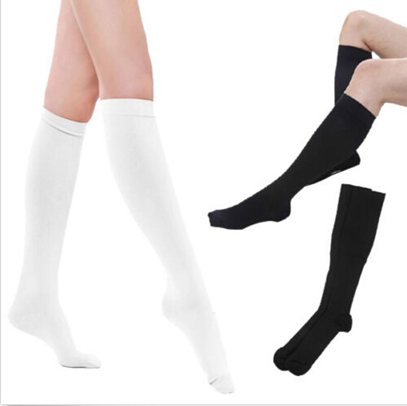Compressão mmhg meias altas suporte de bezerro confortável aliviar perna masculino e feminino