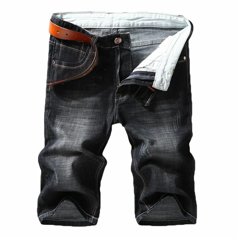 Calções de brim 2020 verão novo estilo seção fina força elástica magro ajuste curto jeans roupas de marca masculina preto azul