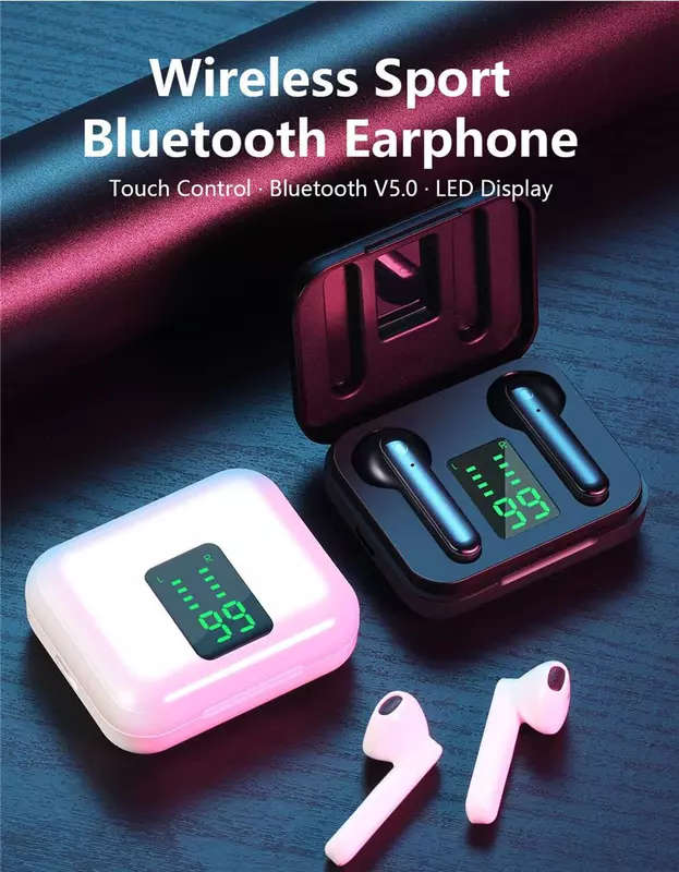 Molo-fones de ouvido tws sem fio, bluetooth 5.0, microfone, para esportes, controle de toque, chamadas telefônicas