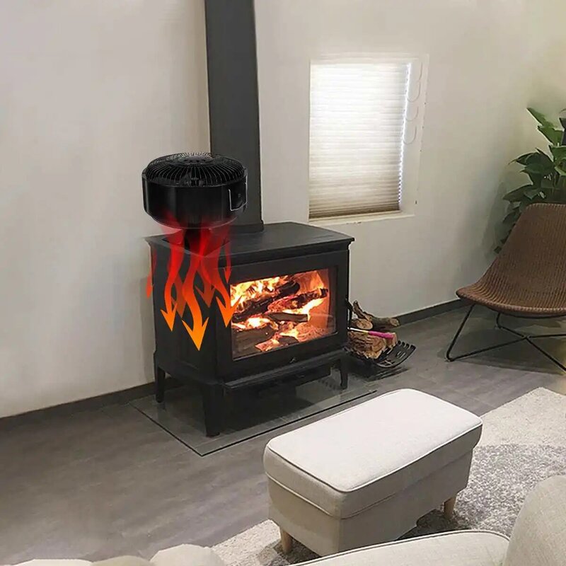 Ventilador negro de 5 aspas para estufa, sistema de ventilado para quemador de madera, silencioso, con distribución eficiente del calor, para el hogar