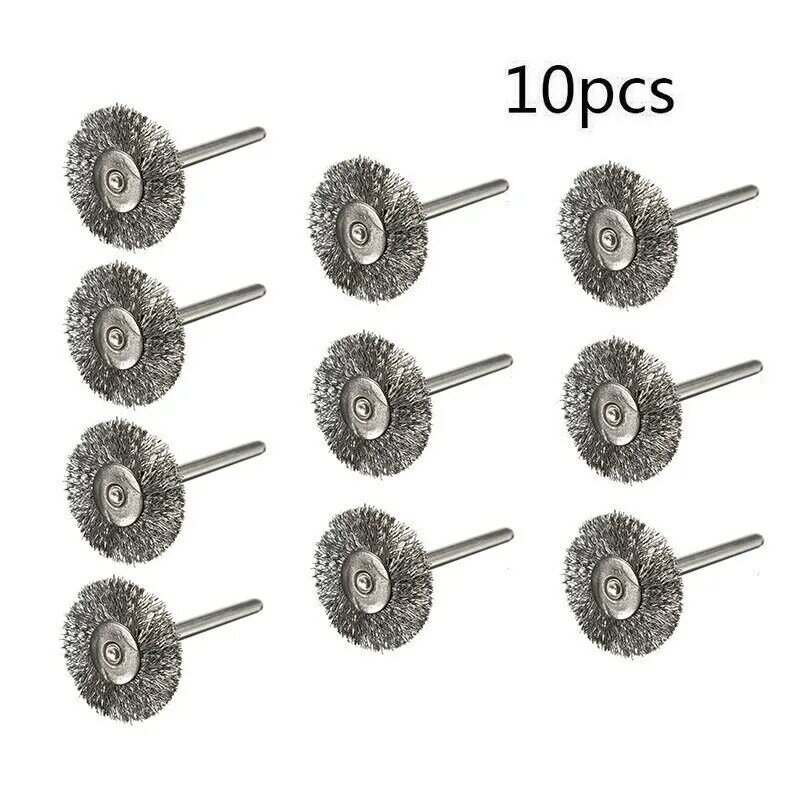 Escovas de aço da roda do fio de 10 pces 22mm para a mini broca ferramentas giratórias escova de lustro