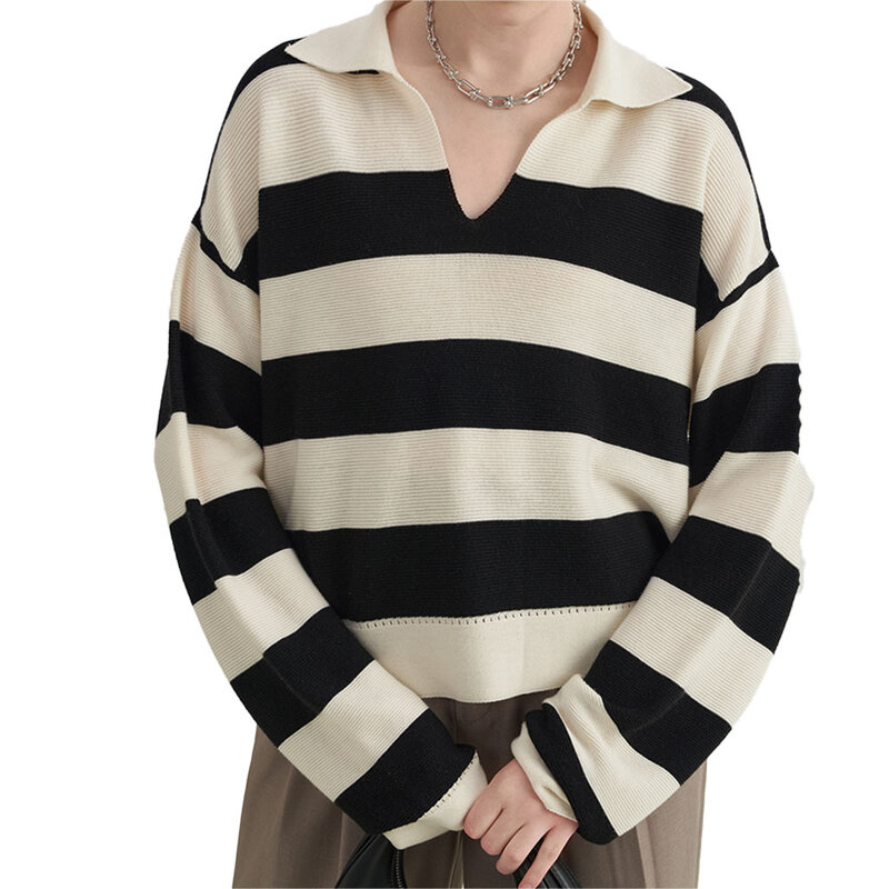 2021 Women New Sweater Stripe V-neck Long Sleeve Japanese Style Autumn Winter Fashion Temperament Casual Loose Pullover