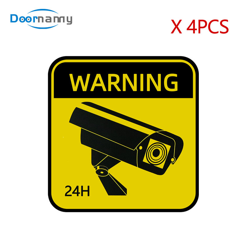 Doornanny-señales de advertencia impermeables para videovigilancia, pegatinas de alarma autoadhesivas, diseño original, 4 Uds.