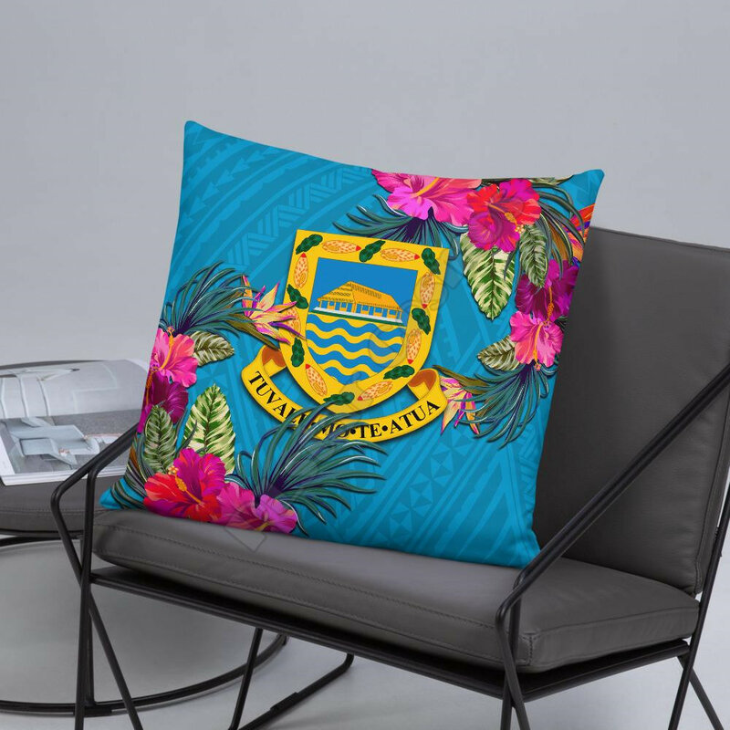 Vanuatu Pillow Coat Of Arms With Tropical Flowers Pillowcases Throw Pillow Cover Home Decoration