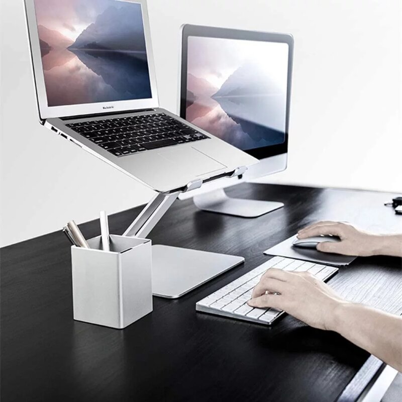 Dudukan Notebook dengan Sudut Yang Dapat Disesuaikan Aloi Aluminium Gratis Pegangan Tinggi Laptop untuk Macbook Dell HP iPad Pro 7-17 Inci