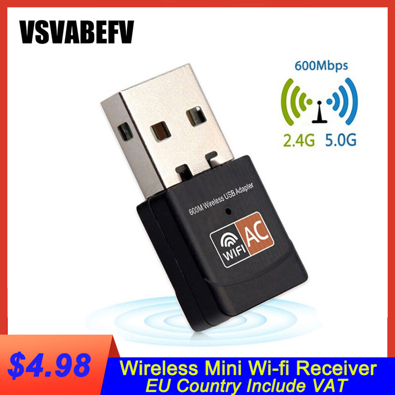 600Mbps USB WiFi Adapter 2.4GHz 5GHz WiFi Antenna Dual Band 802.11b/n/g/ac Mini Wireless Computer Network Card Receiver
