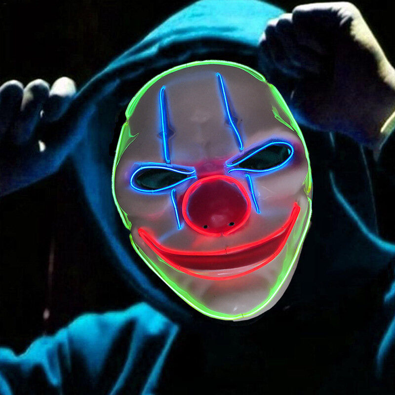 Светодиодная маска, маска для Хэллоуина вечерние маскарадные маски, неоновые маски, яркая светящаяся маска клоуна из страха, светящаяся мас...