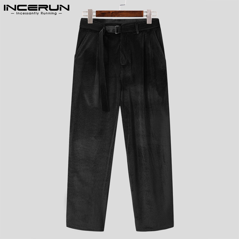 INCERUN-Pantalones largos de pana a rayas para hombre, ropa de calle con botones sueltos que combinan con todo, calzas ajustadas, S-5XL 2021