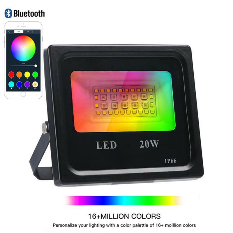 Aplikacja Bluetooth kolorowe światło halogenowe inteligentna dioda LED reflektor 20W Bluetooth APP sterowanie grupowe Wifi RGB inteligentny reflektor IP66