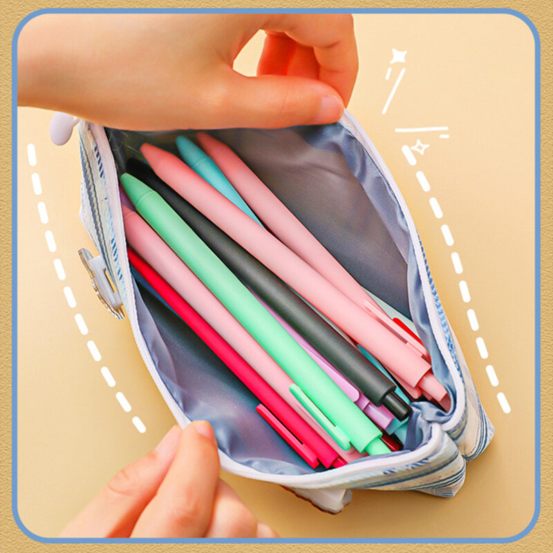 Zíper lápis caso bolso lona teste padrão acessível caneta titular saco grande capacidade para maquiagem escova papelaria lápis saco h-melhor