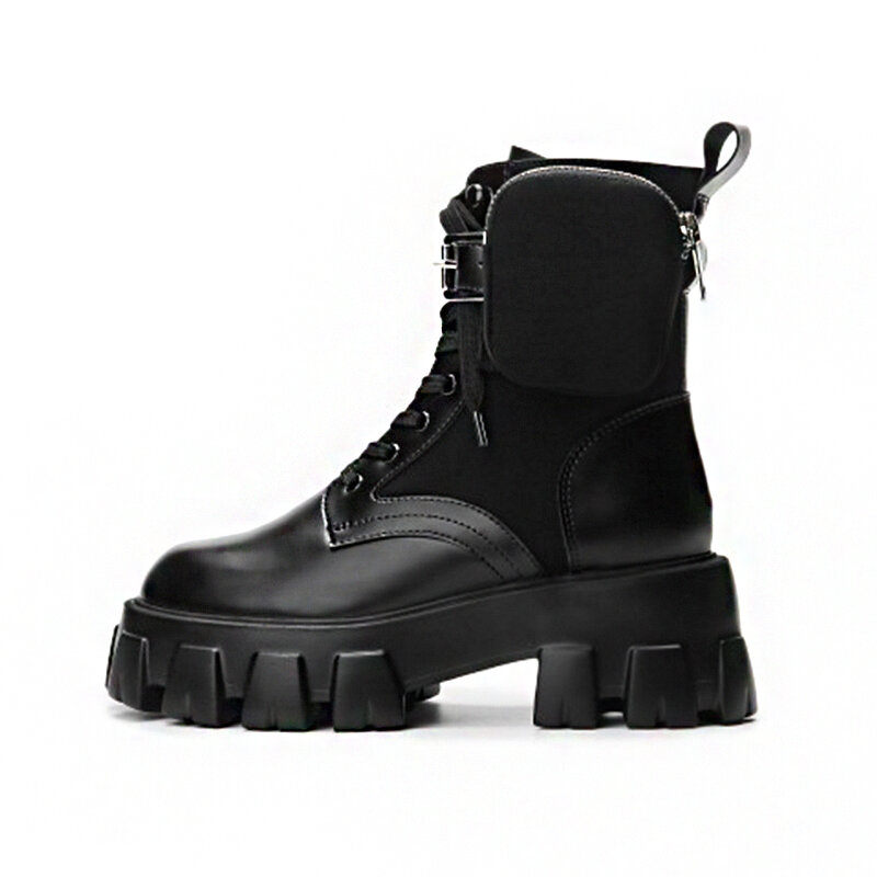 Zapatos de mujer, botas de marca de diseñador de suela gruesa negra, botas Martin de lana cálidas de medio Pozo, otoño e invierno, 2022