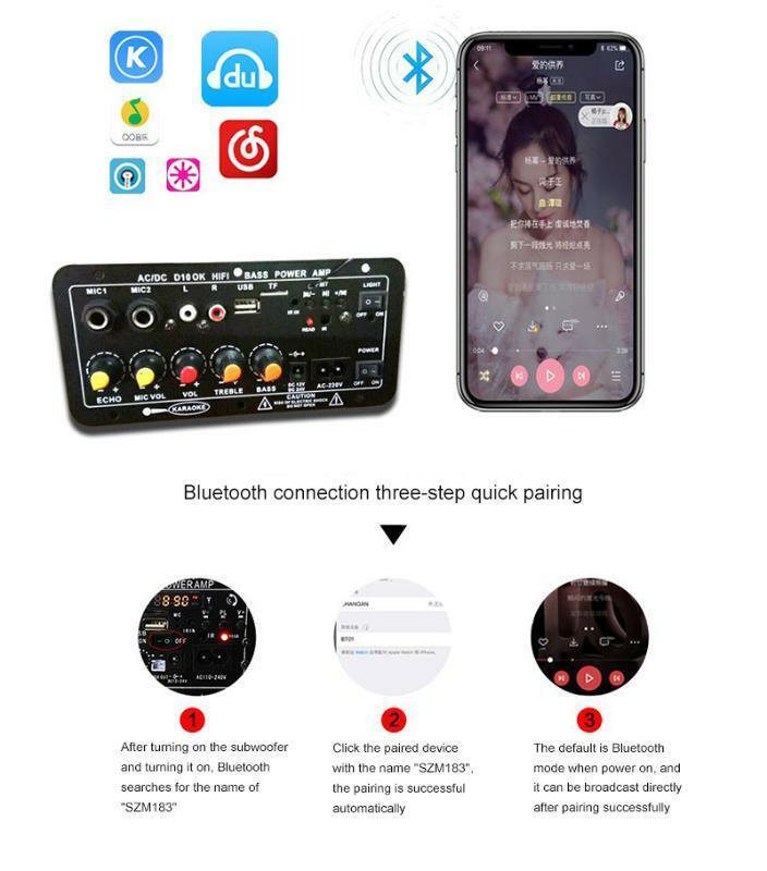 AC 220V 12v 24v cyfrowy wzmacniacz Stereo Bluetooth Subwoofer podwójny mikrofon Karaoke wzmacniacze dla 8-12 Cal głośnik