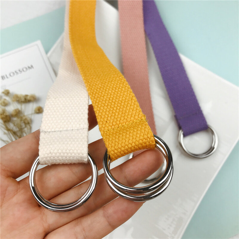 Cinturones sencillos para mujer, Color caramelo, bordado Kawaii, informal, estilo coreano, lona de alta calidad, accesorios sencillos, Harajuku