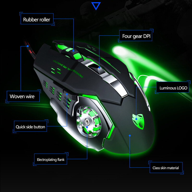 Kuu V6 Beroep Wired Gaming Mouse 6 Knoppen 3200 Dpi Led Usb Computer Muis Draadloze Game Muis Stille Muis Voor pc Laptop