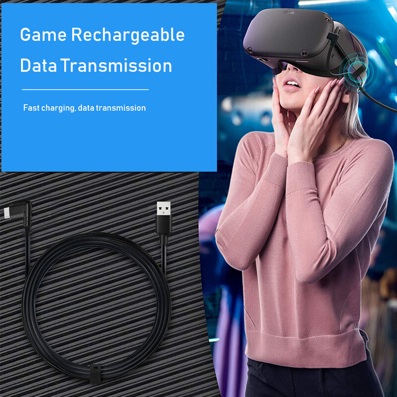 Cable de transferencia de datos de alta velocidad, Cable de carga USB tipo C de 16 pies para auriculares Oculus Quest 2 VR, para juegos y PC