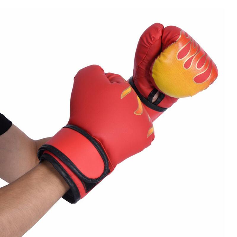 1 para dzieci dzieci rękawice bokserskie płomień siatki oddychająca skóra PU szkolenia rękawice do walk Sanda rękawice bokserskie treningowe