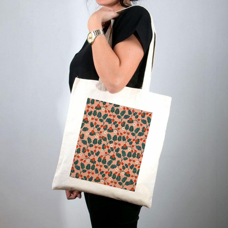 2021 Shopper truskawki osobowość drukowana torba materiałowa kobiety Harajuku torba na zakupy dziewczyna torba na ramię na zakupy damska torebka płócienna