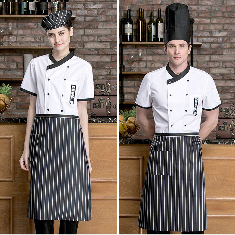 Atacado unisex restaurante uniforme padaria serviço de alimentos manga curta respirável duplo breasted novo chef uniforme roupas cozinha