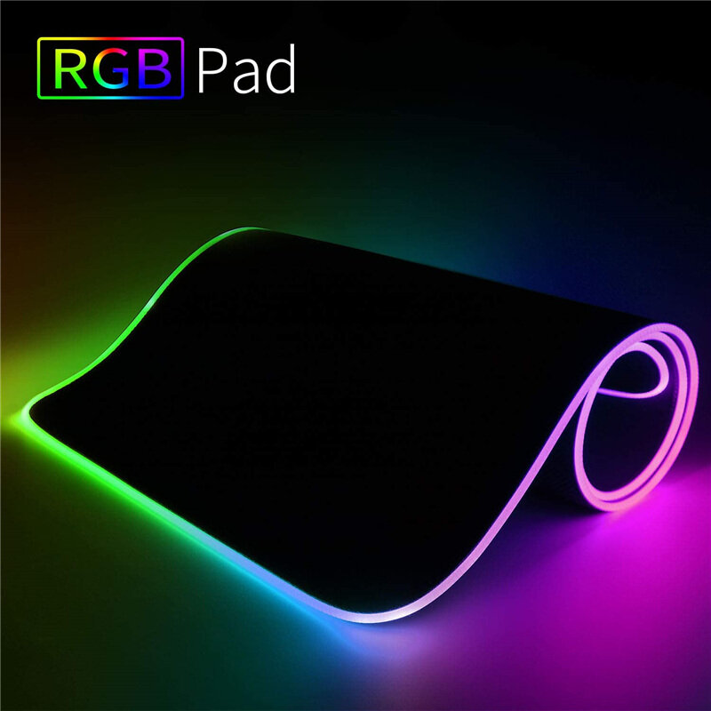 Alfombrilla de ratón RGB para juegos, alfombrilla luminosa colorida de gran tamaño para ordenador de escritorio, 7 colores, luz LED, para teclado de juegos