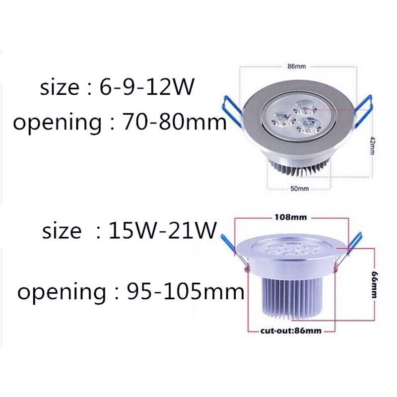 10pcs Led Downlight Light Ceiling Spot Light Round Dimmable 6w 9w 12w 15w 21w Ac110-230V Ceiling Recessed Lights Indoor Lighting