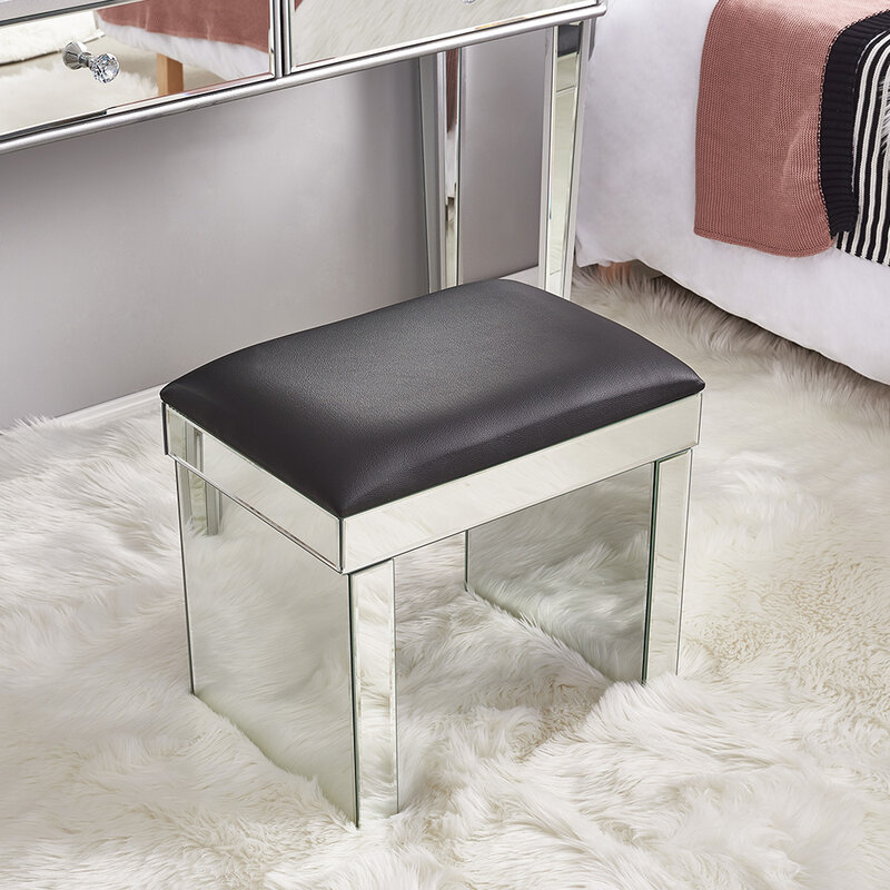 Hot Sale Mirrored Glass Dressing Table With 2 Drawers + 3 Folding Mirrors Stool Table Stool Bedroom Dresser 1-7 Delivery Time
