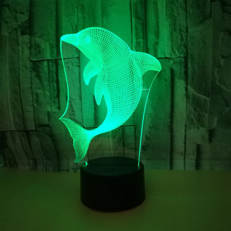 HOT 3D Ilusi Dolphin Malam Lampu Meja Lampu Touch Romantis 7 Warna Perubahan 3D Dolphin Hewan Bentuk Bohlam LED ABS lampu Malam