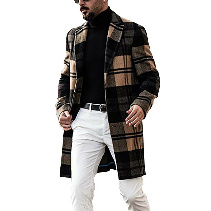 Jaket Fashion Pria Baru Mantel Pas Badan Pria Pakaian Luar Tahan Angin Musim Dingin Panjang Pria Bisnis