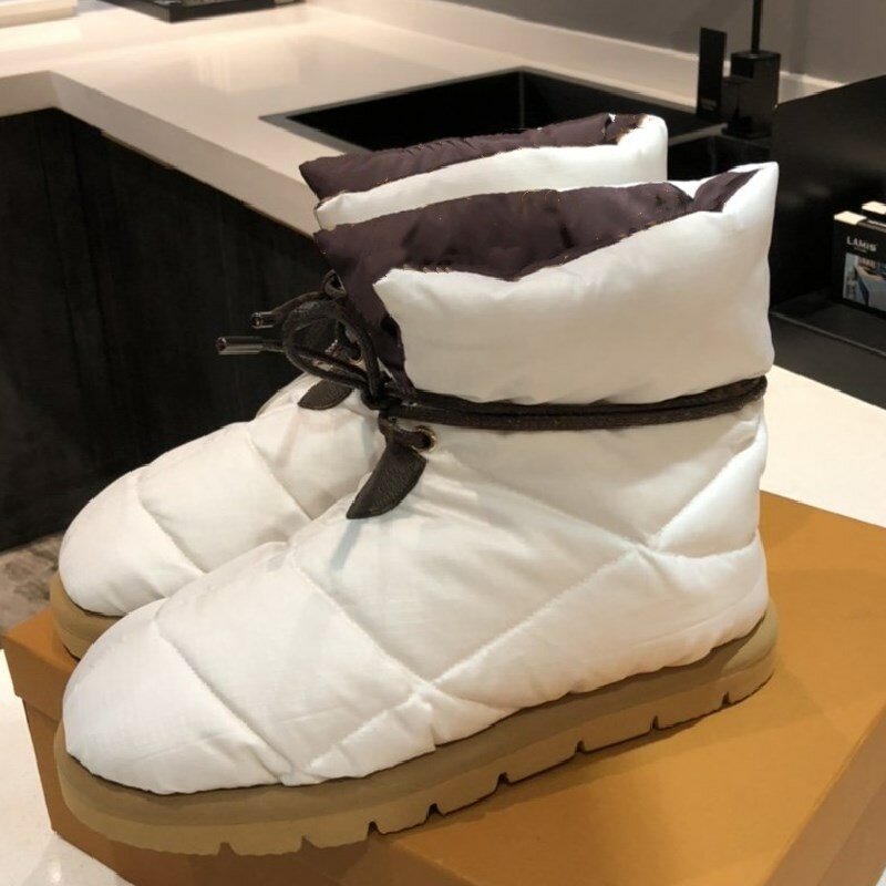 Sepatu Bot Wanita Beludru Hangat Datar Sepatu Wanita Sepatu Bot Salju Musim Dingin Sepatu Kasual Wanita Renda Mode Wanita Zapatos De Mujer Sederhana