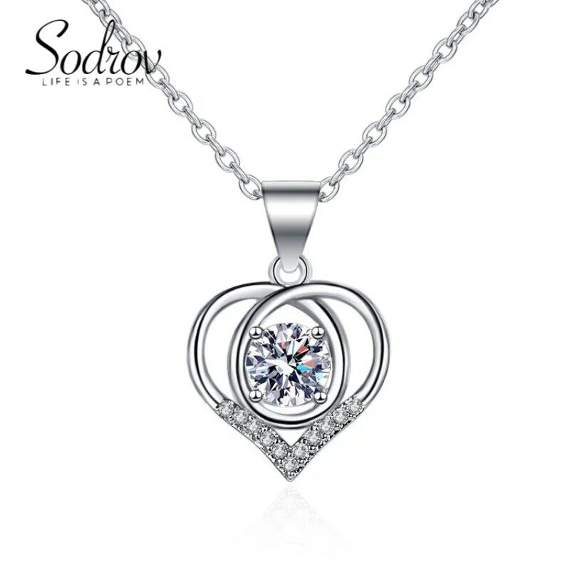 SODROV Heart Necklace Sterling Silver Jewelry Pendant Necklace for Women