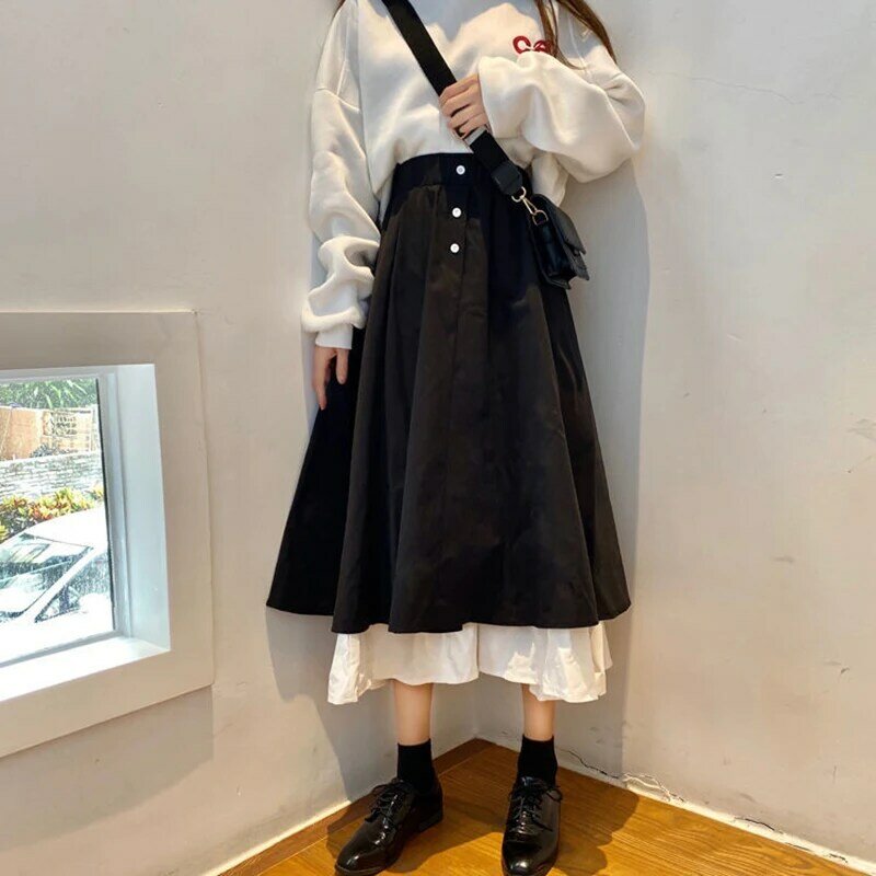 Falda Vintage de cintura alta para mujer falda larga negra gótica p 