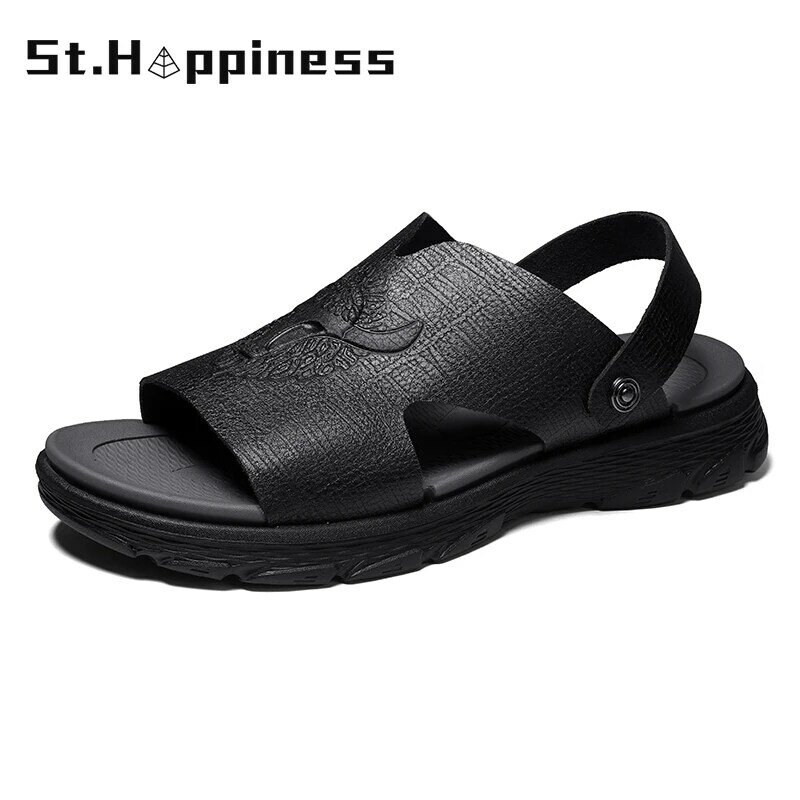 2021 Brand Mens Sandals Summer Fashion Soft Leather Sandals Outdoor Lightweight Non-slip Beach Sandals