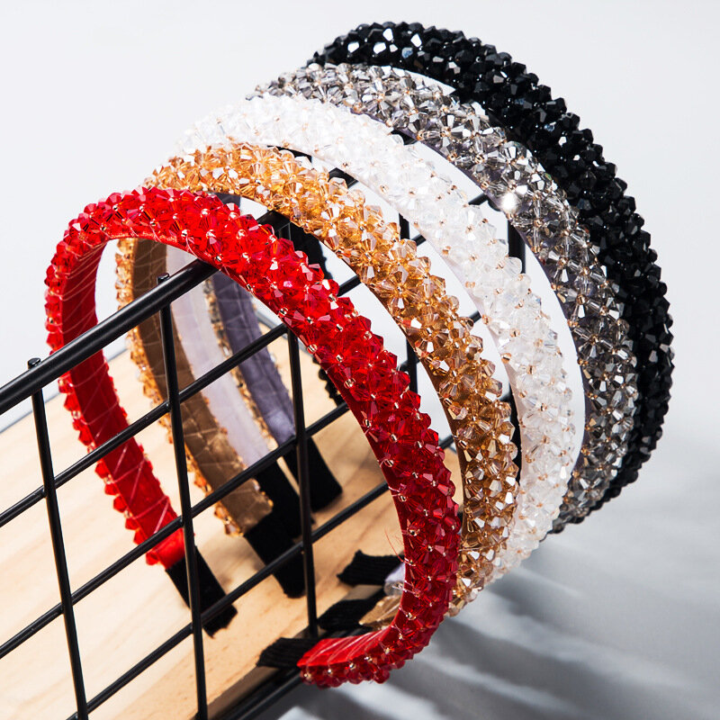 Nowe mody zwykłe kryształki Rhinestone pałąk zroszony pleciony Hairband barokowy diament opaski dla kobiet akcesoria do włosów