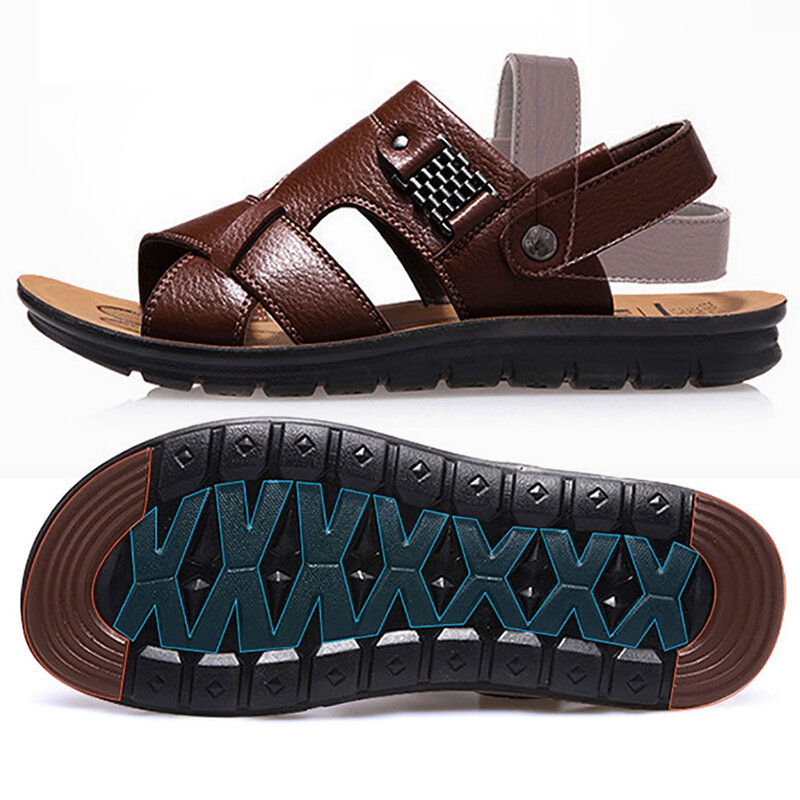 Sandalias de cuero para hombre, calzado ligero e informal, para exteriores, a la moda, talla grande 38-48