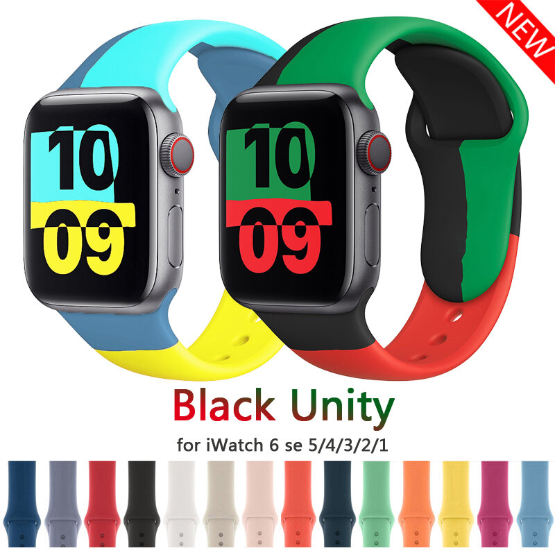 สายซิลิโคนสำหรับ Apple Watch Band 44มม.40มม.38มม.42มม.สีดำ Unity/พรีม Smartwatch เข็มขัดสร้อยข้อมือกีฬา IWatch Series 3 4 5 6 Se