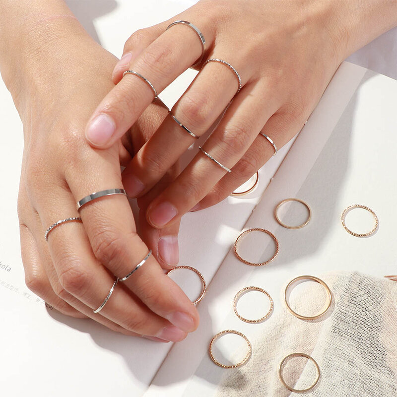 Conjunto de 10 unids/set de anillos para mujer, moda 2020, diseño Simple, Vintage, Color dorado y plateado, joyería, versión coreana
