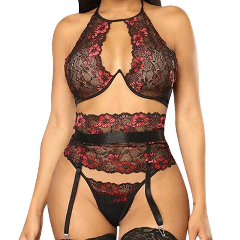 2020 Summer New Lace Sexy Pajamas Sexy Embroidered Black Mesh Perspective Temptation Split Sexy Lingerie Summer pajamas