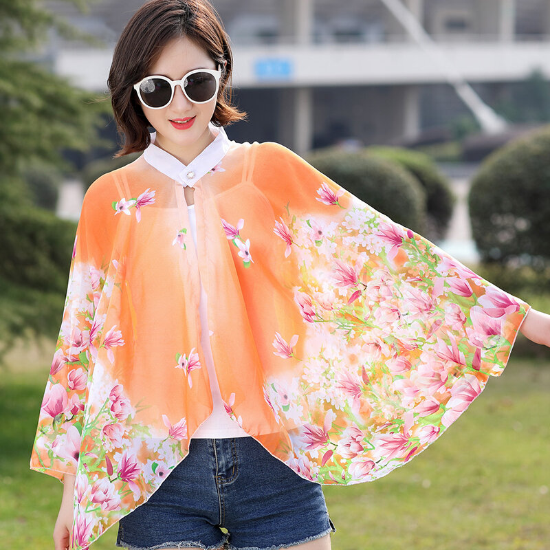 Novo lenço de chiffon estampado moda verão feminino guarda-sol manga comprida xale