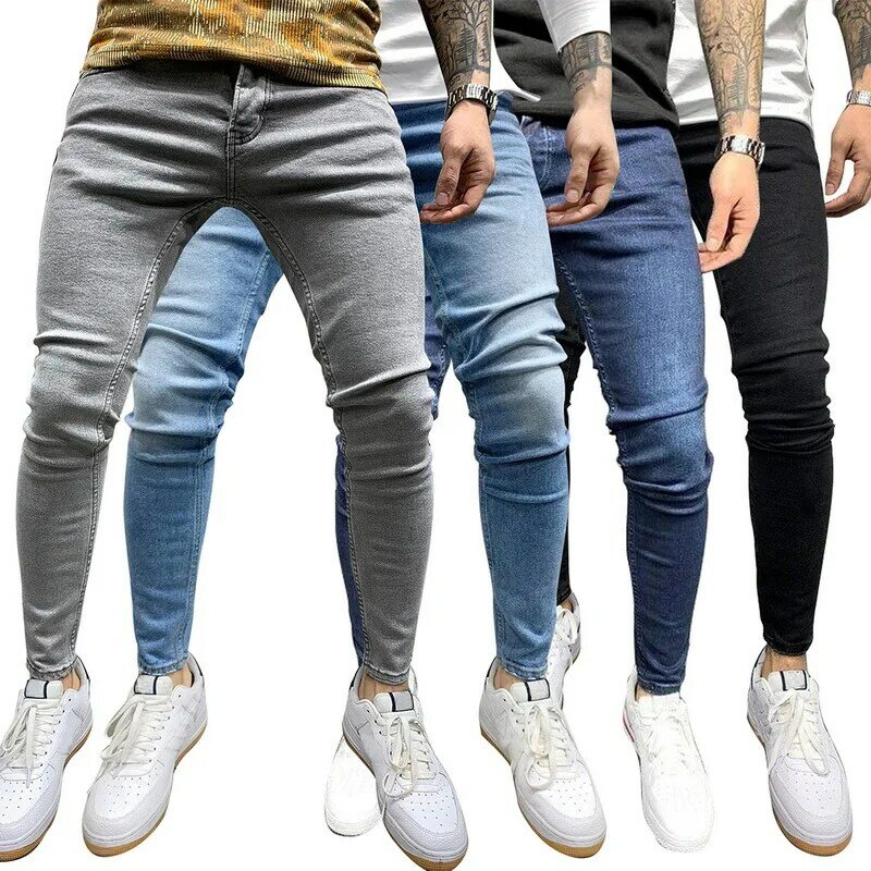 Jeans Männer Elastische Taille Dünne Jeans Männer 2020 Stretch Zerrissene Hosen Streetwear Herren Denim Jeans Blau